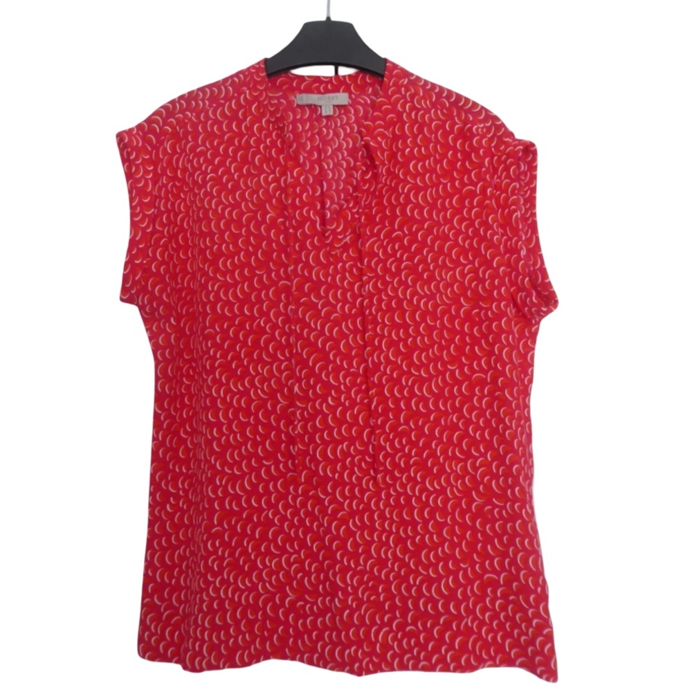 Hobbs London Red & White Patterned Women's Sleeveless V-Neck with Ties Top